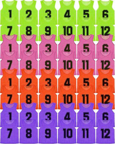 Suhine 48 Pcs Pinnies for Sports Youth Pinnies Nylon Mesh Basketball Team Practice Jersey Numbered Soccer Pinnies Sport Pennies Scrimmage Vest(Bright Colors)