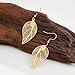 14K Gold Plated Leaf Drop Dangle Earrings Lightweight Filigree Earrings for Women Handmade Teardrop Plant Earrings for Sensitive Ears