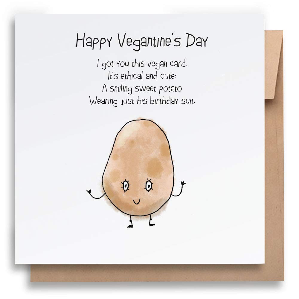 Jolly Good Valentine's Day Card - Happy Vegantine's Day, with funny rhyme, printed on 100% recycled card