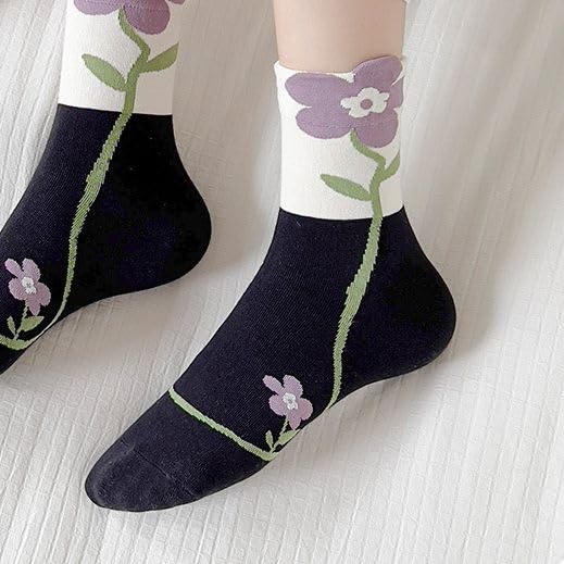 5 Pairs Cute Crew Socks for Women Funny Novelty Breathable Casual Socks2