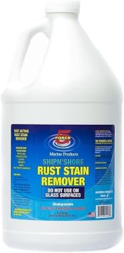 Force 5 SHIPNSHORE, Rust Stain Remover, Instant Hull Cleaner, Vinyl, Fabric, Metal & Painted Surfaces - Removes Sprinkler Stains from Walls and Fences Instantly. 1, 1 gallon