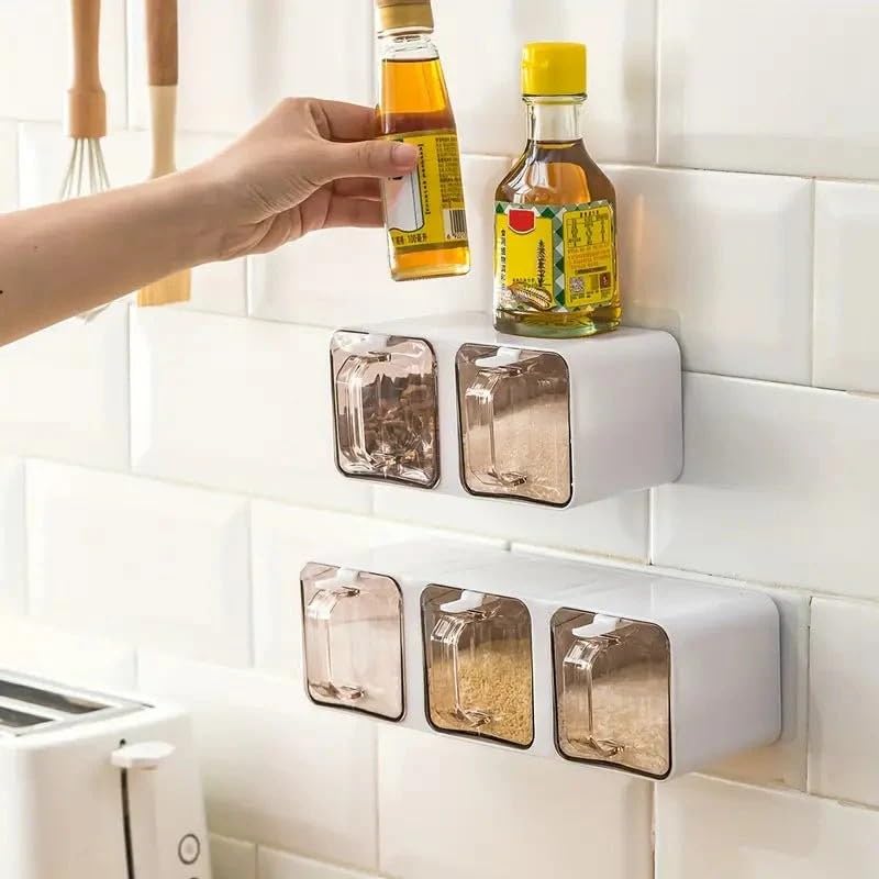 Image of ZEUS GLOBALIZED Wall-Mounted Spice Holder - Kitchen Seasoning Box & Organizer for Herbs and Premix Powders Floating Shelves - Durable Plastic Spice Rack - (3 GRID)