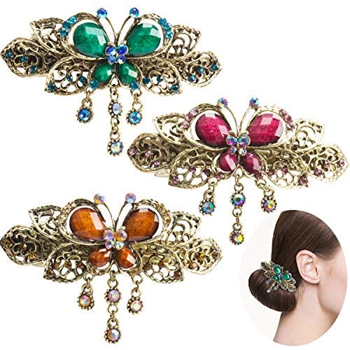 Jaciya 3 Pack Retro Flower Butterfly Style Hair Clips Hair Barrette Hair Pin Barrettes Spring Clip for Women, 3 Colors