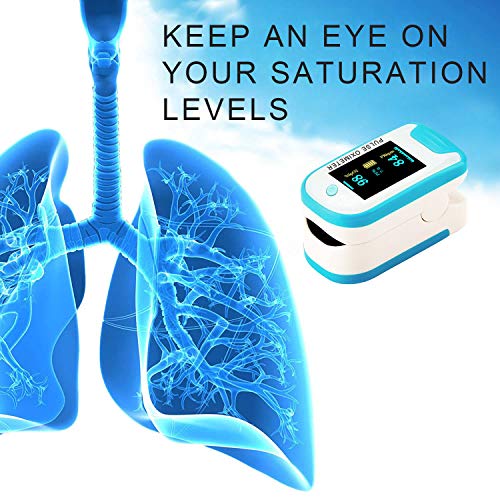 Finger Pulse Oximeter Fingertip Heart Rate Monitor Blood Oxygen Saturation Monitor SpO2 Levels Pulse Oximeter Portable with Lanyard (Blue008)