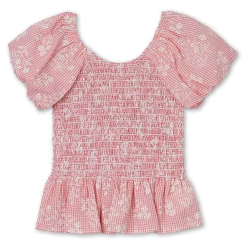 Speechless Girls' Floral Short Sleeve Ruffle Hem Smocked Top