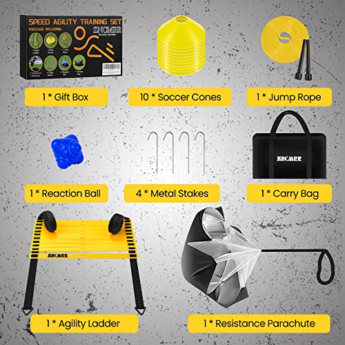 Zncmrr Agility Ladder Speed Training Equipment Set, 20Ft Adjustable 12 Rung Workout Ladder, Running Speed Parachute And 10 Disc Cones For Football, Basketball, Baseball And Footwork Skills Training #TOP1