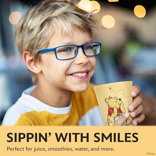 Image of Disney Winnie the Pooh Plastic Drinking Glasses, Dishwasher Safe, 4-Pack | 16 oz, unbreakable, reusable, BPA-free, stackable to save space, great for water, juice, and family meals