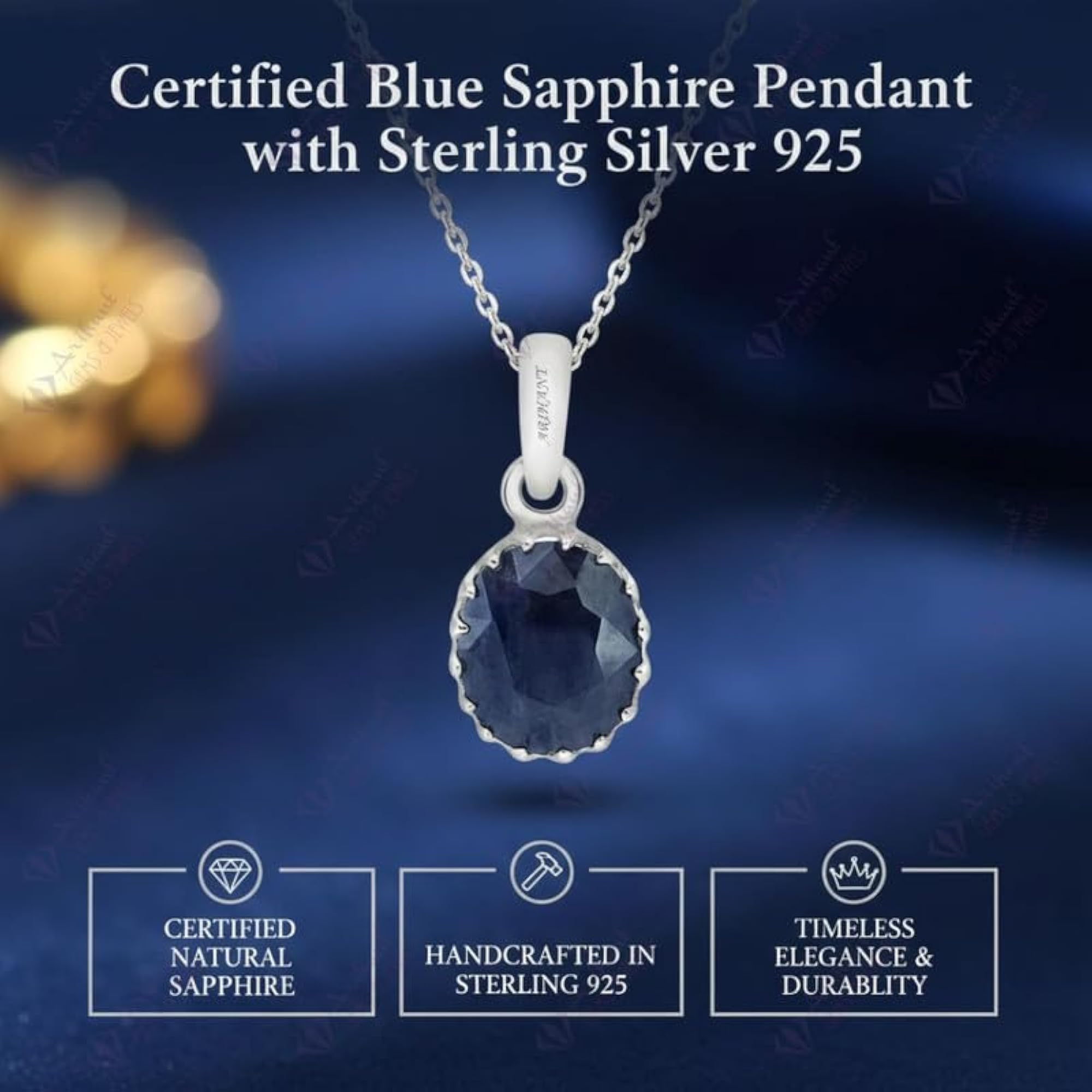 Unisex Neelam Blue Sapphire Sterling Silver Pendant, Elegant Gift