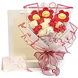 LOZIZI ソープフラワー スマイルフラワー ぬいぐるみ花束 造花 ブーケ 枯れない花 石鹸花 バラ 可愛い 感謝 お礼 女性 女友達 ギフト 誕生日プレゼント 七夕 送別会 退職祝い 卒業 結婚祝い 出産祝い 母の日 開店祝い 手提げ袋付、メッセージカード付き