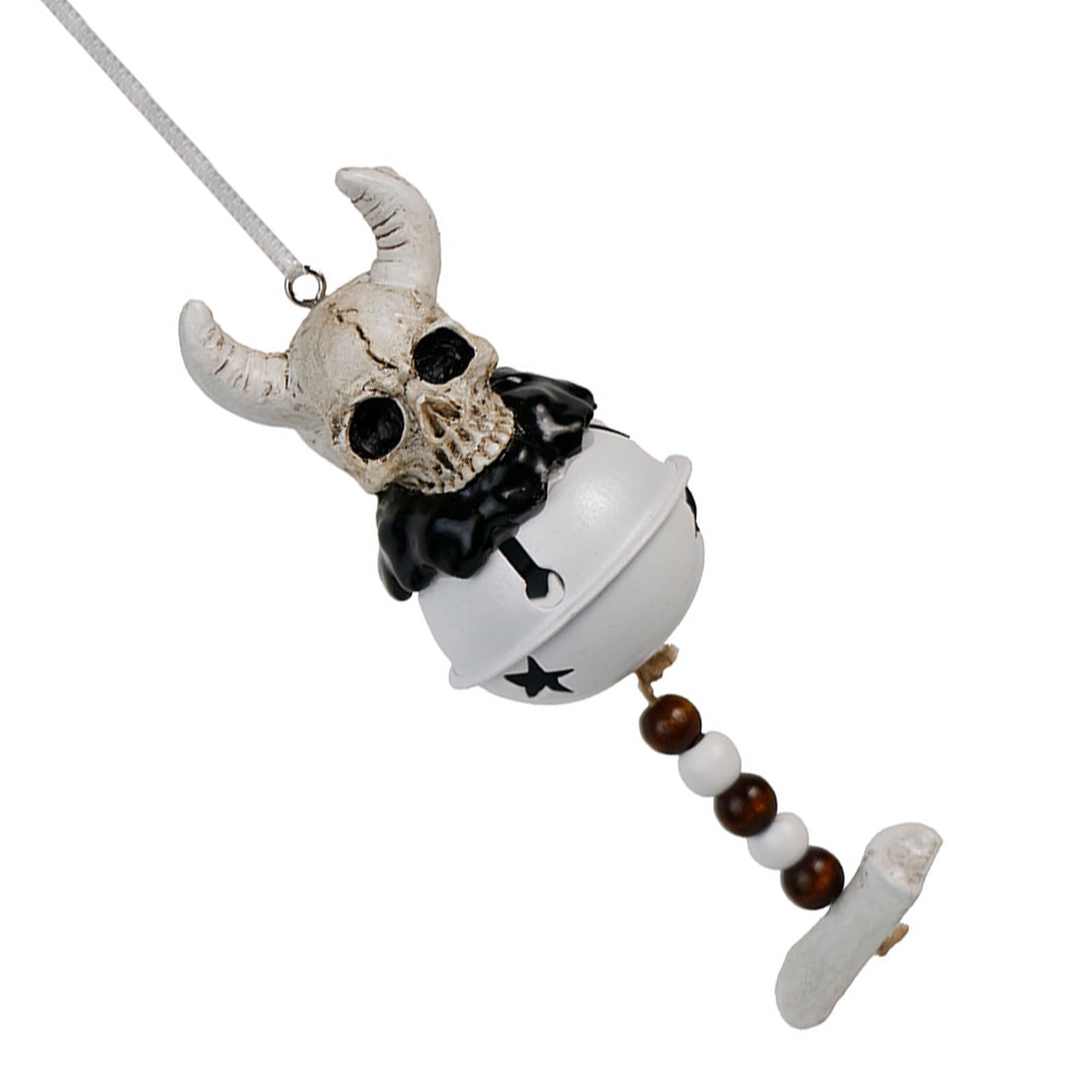 Devil Skull Windchime with Detailed Resins Metal Bells Halloween Home Decors Hanging Ornament for Horror Atmospheres Halloween Decors Satanic Windchime