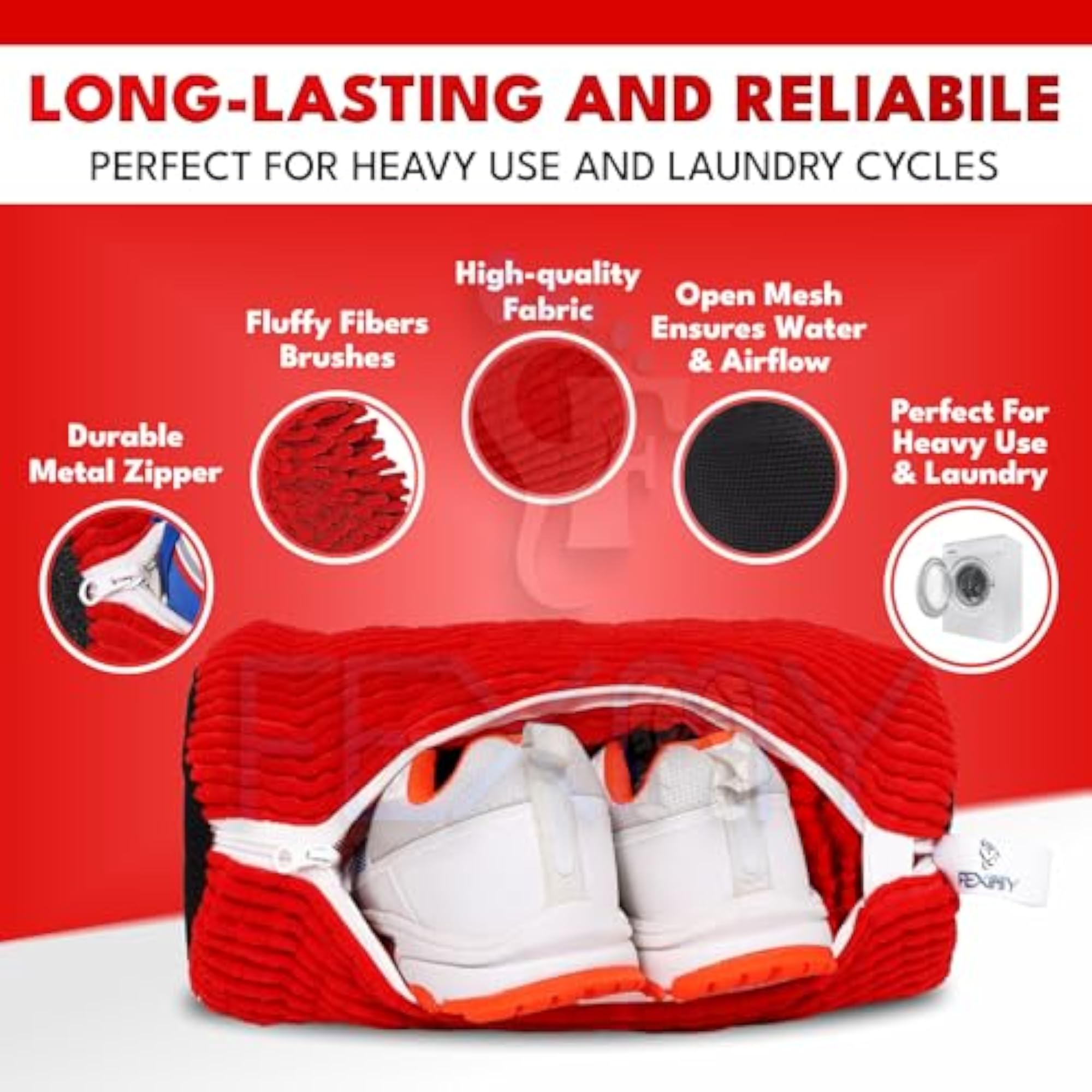 Shoe Washing Bag with Invisible Zipper, Red