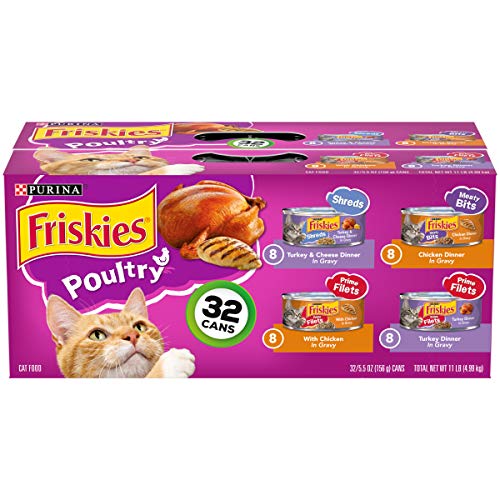 Purina Friskies Gravy Wet Cat Food Variety Pack, Poultry Shreds, Meaty Bits and Prime Filets – (Pack of 32) 5.5 oz. Cans