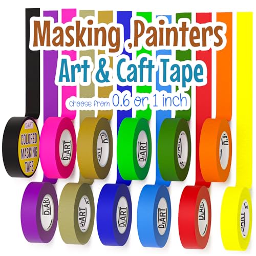 Colored Masking Tape Painters Tape 12 or 8 Pack 1 inch or 0.6 Inches for Arts & Crafts Labeling Coding Whiteboard Thin Paper Tape Craft Classroom School Supplies Wire Management Scrapbook Decoration
