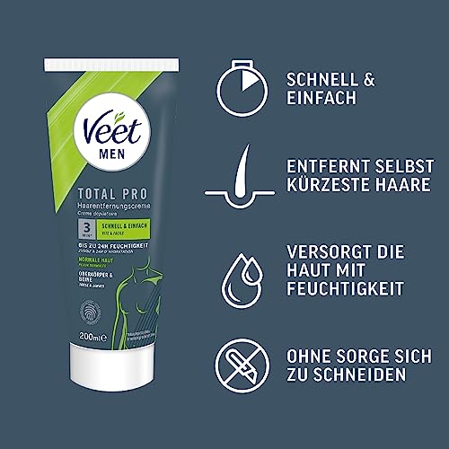 Foto von Veet Men Haarentfernungscreme für Oberkörper & Beine - Enthaarungscreme für Männer, Haarentfernung in 5-10 Minuten - 200 ml Tube & Spatel