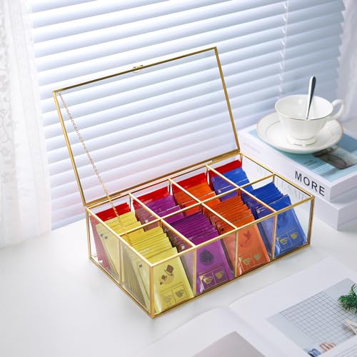 REDHUGO Glass Tea Bag Organizer with 8 Compartments