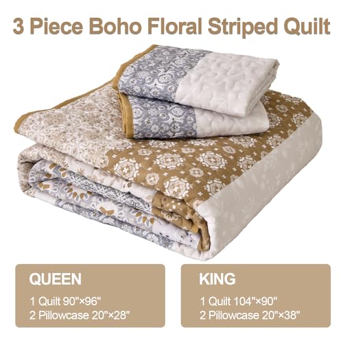 Parure de lit bohème patchwork floral marron microfibre King - 7