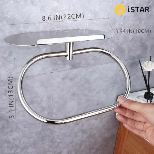 Image of Bathroom Towel Ring with Shelf, 304 Stainless Steel Towel Holder for Bathroom Wall Mount, Self Adhesive or Drill Installation, Rustproof Hand Towel Ring (Chrome)