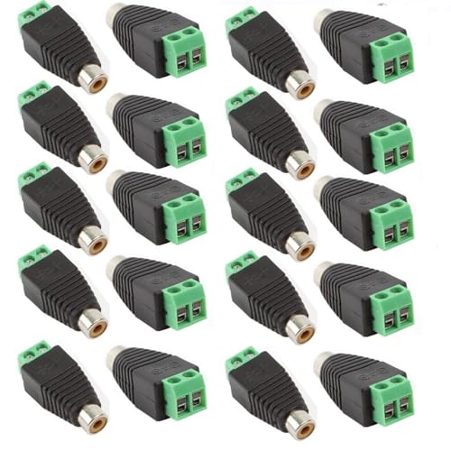 Image of MX RCA to Terminal Block Adapter, 20 Pack Female Audio Video Connector, Black and Green, Screw Terminal Block Connectors