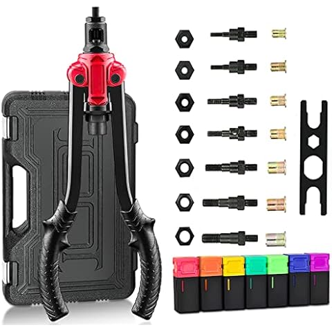 Michark Rivet Nut Tool Rivet Nut Kit, Rivet Nut Tool with 35PCS Rivets and Inserts, 7PCS Mandrels(Metric M10 M8 M6 M5;SAE10-24 1/4-20 5/16-18), Carbon Steel Housing Suitable for Thick Steel Sheet Cover