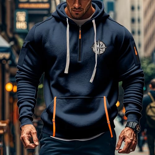Fall Winter Quarter Zip Hoodie Men Pullover Tactical Sweatshirt Vintage Long Sleeve Casual Hoodies with Pockets