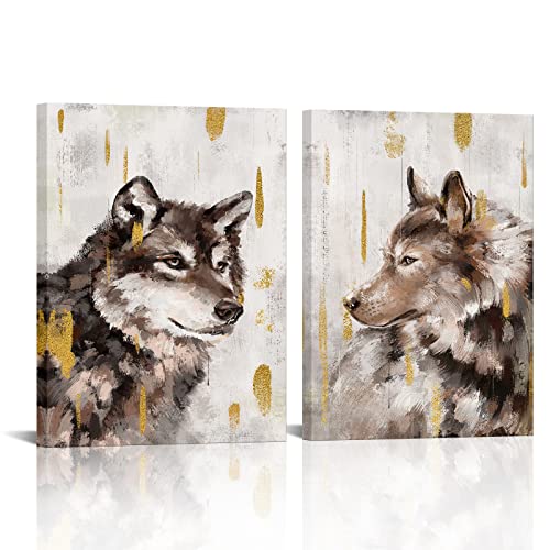 Homeoart Canvas Prints Wolf Decor Wolf Painting Canvas Wall Art Rustic Animal Painting Framed Artwork For Living Room Bedroom Decoration (12"X16"X2 Panels) #TOP22