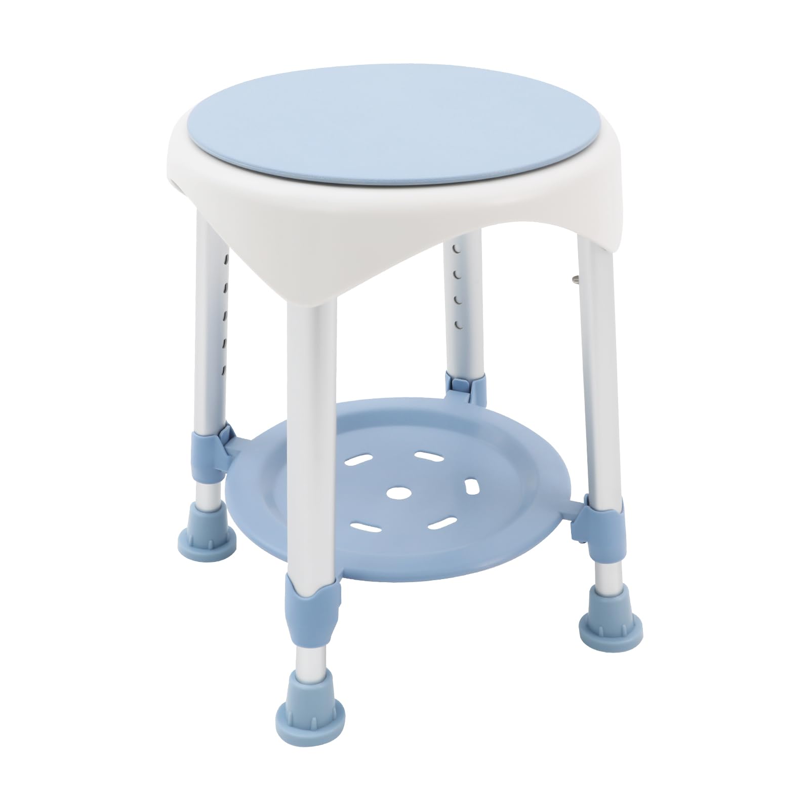 Taburete de ducha giratorio para personas mayores, asiento de ducha giratorio 360°, silla de baño con estante, altura regulable hasta 150 kg, color azul