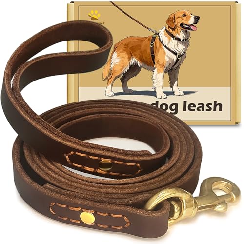 WERCHNPET Leather Dog Leash 6 ft x 3/4 inch,Strong and Soft Heavy Duty Genuine Leather Dog Leash for Large, Medium, Small Dogs Premium Leather Leash for Dogs