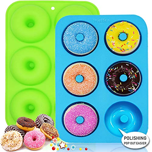 WALFOS 2 Pack Food Grade Silicone Donut Molds,Flexible Donut Baking Pans for Perfect
