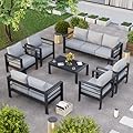 VONZOY Aluminum Patio Furniture Set, 10 Piece Metal Outdoor Furniture Set, Patio Set with Waterproof Covers for Backyard Garden?Dark Grey&Light Grey?