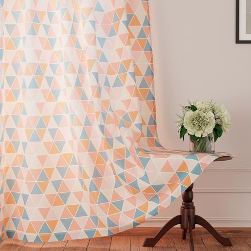 Image of Encasa XO Long Door Printed Sheer Curtains, Light Filtering Apricot | 4.5ft to 10 ft | Lightweight Polyester Twill | Rod Pocket Styling | Machine Washable | Set of 2