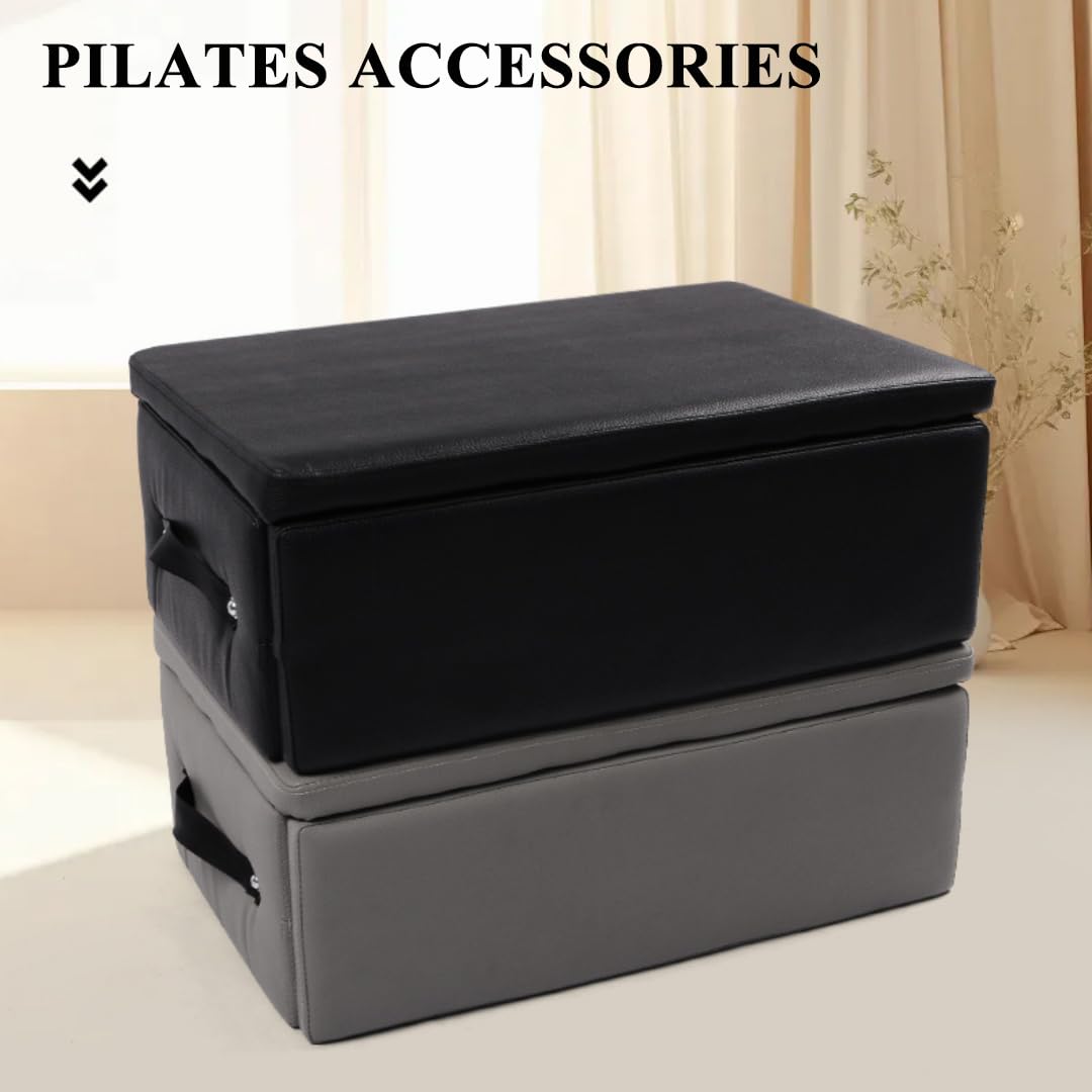 Caja de asiento reformadora de pilates, caja de equipo de pilates plegable de 25 x 17 x 9 pulgadas, accesorios de máquina de pilates reformer para estiramiento, entrenamiento corporal, cama