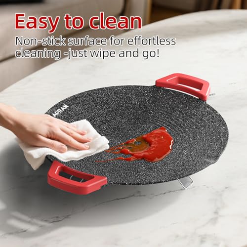 Image of AORAN Indoor Grill Electric Smokeless Set - Nonstick Electric Griddle for Indoor Use, Compact & Versatile Cooking for Steaks, Pancakes & BBQ, Includes Silicone Spatula, Oil Brush & Food Tongs