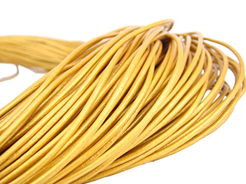 esnado Cordon en cuir rond 2 mm Or, Cuir, or, 5 mètres