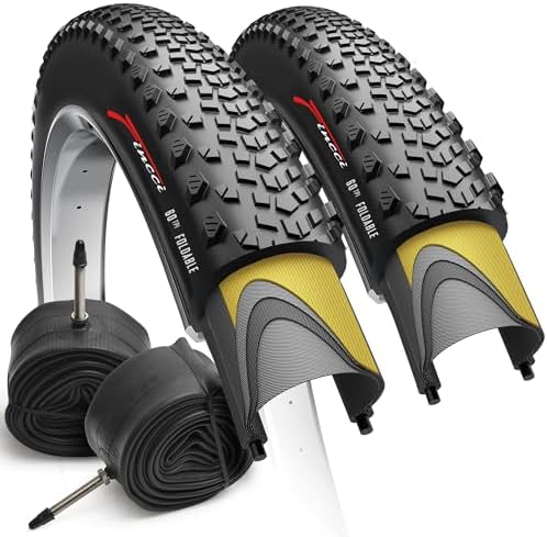 Fincci 700x40c Gravel Bike Tires, 42-622, Foldable, 1mm Antipuncture Protection with 48mm Presta Valve Inner Tubes, Tough & Durable, Set of 2 – Compatible with Gravel, MTB, Hybrid & Electric Bicycles