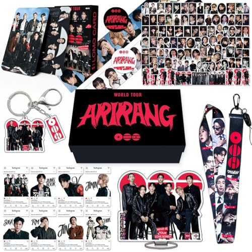Roffatide KPOP ARMY Fans Geschenkset 170pcs Merch Set einschließlich 55 Lomo Karten 102 Aufkleber Schlüsselanhänger Lanyard Acryl Stand 2 Hand Konto Tape 8 Foto Karten