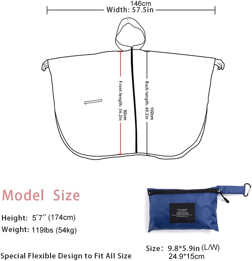 Rain Poncho Jacket Coat Hooded Zipper Style for Women/Men/Adult with Pocket - Image 3