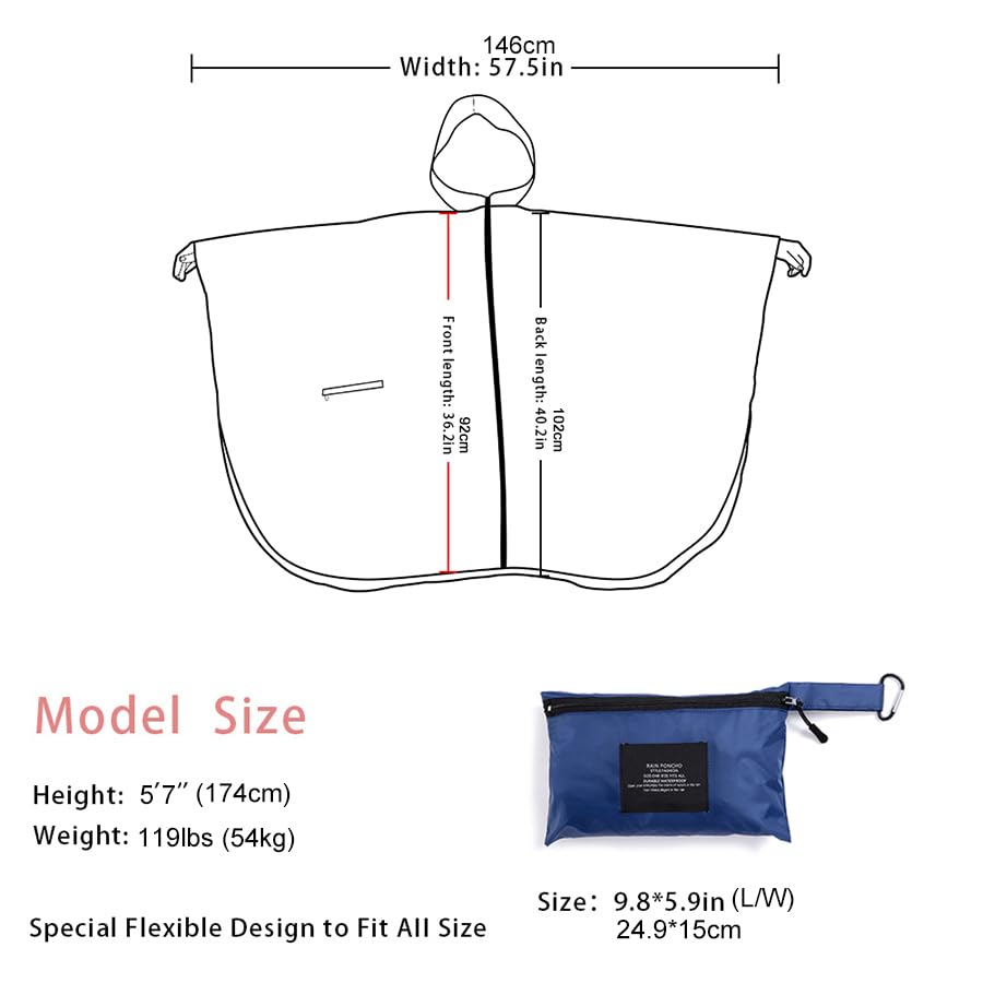 Image of salamra Rain Poncho Jacket - Hooded Waterproof Raincoat with Pocket for Women Men Adults