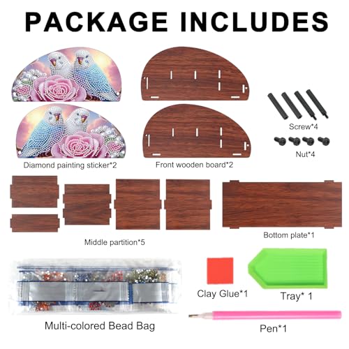 Image of DIY Diamond Painting Tabletop Holder Lovebirds and Rose Design Handmade 5D Diamond Art Storage Box for TV AC Remotes Makeup Brushes Office Desktop Craft Valentine's Day Gift