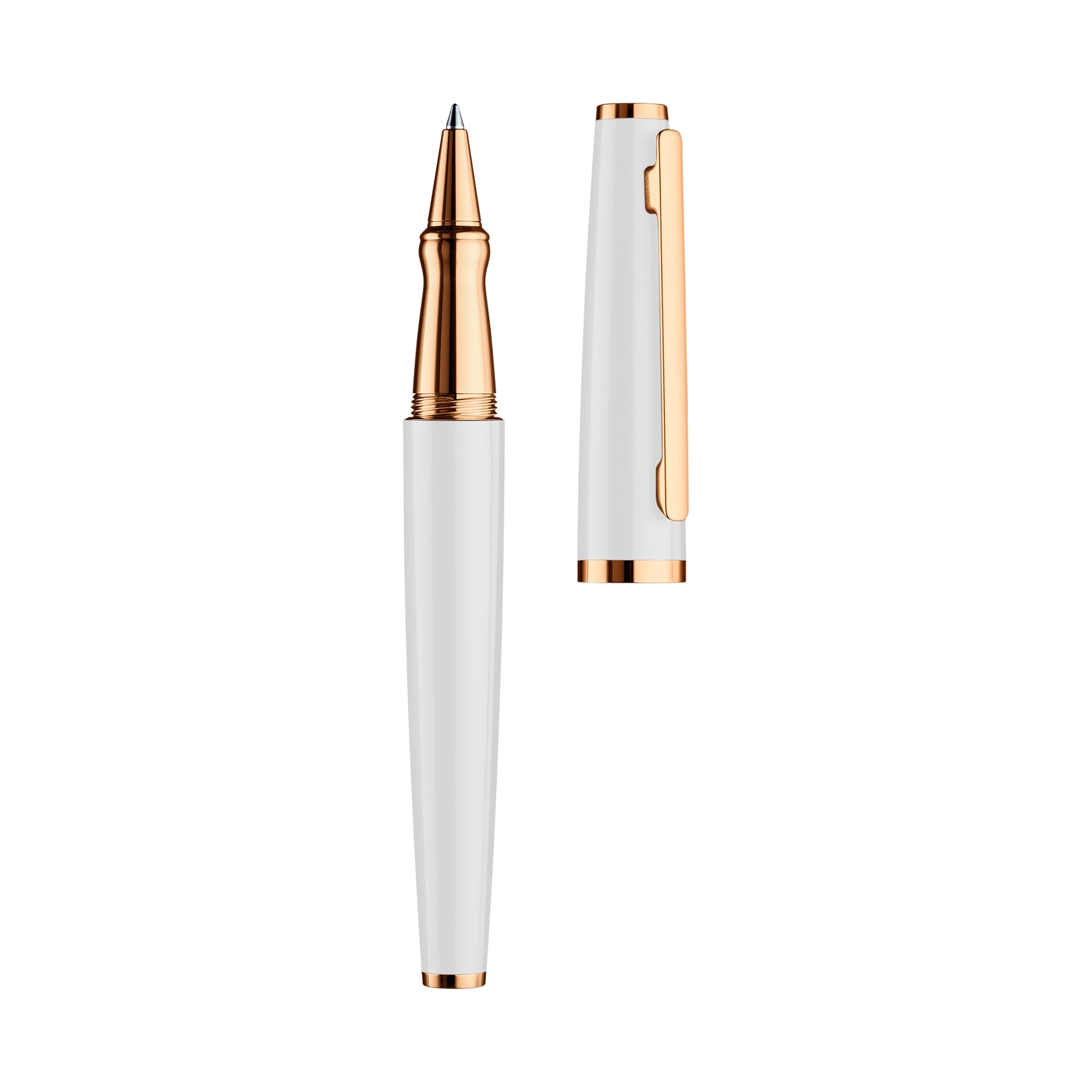 Otto Hutt Design 06 Tintenroller Weiß, mit Schaft aus Aluminium-Vollmaterial, Kappe und Beschlagteile Roségold beschichtet, 009-16501
