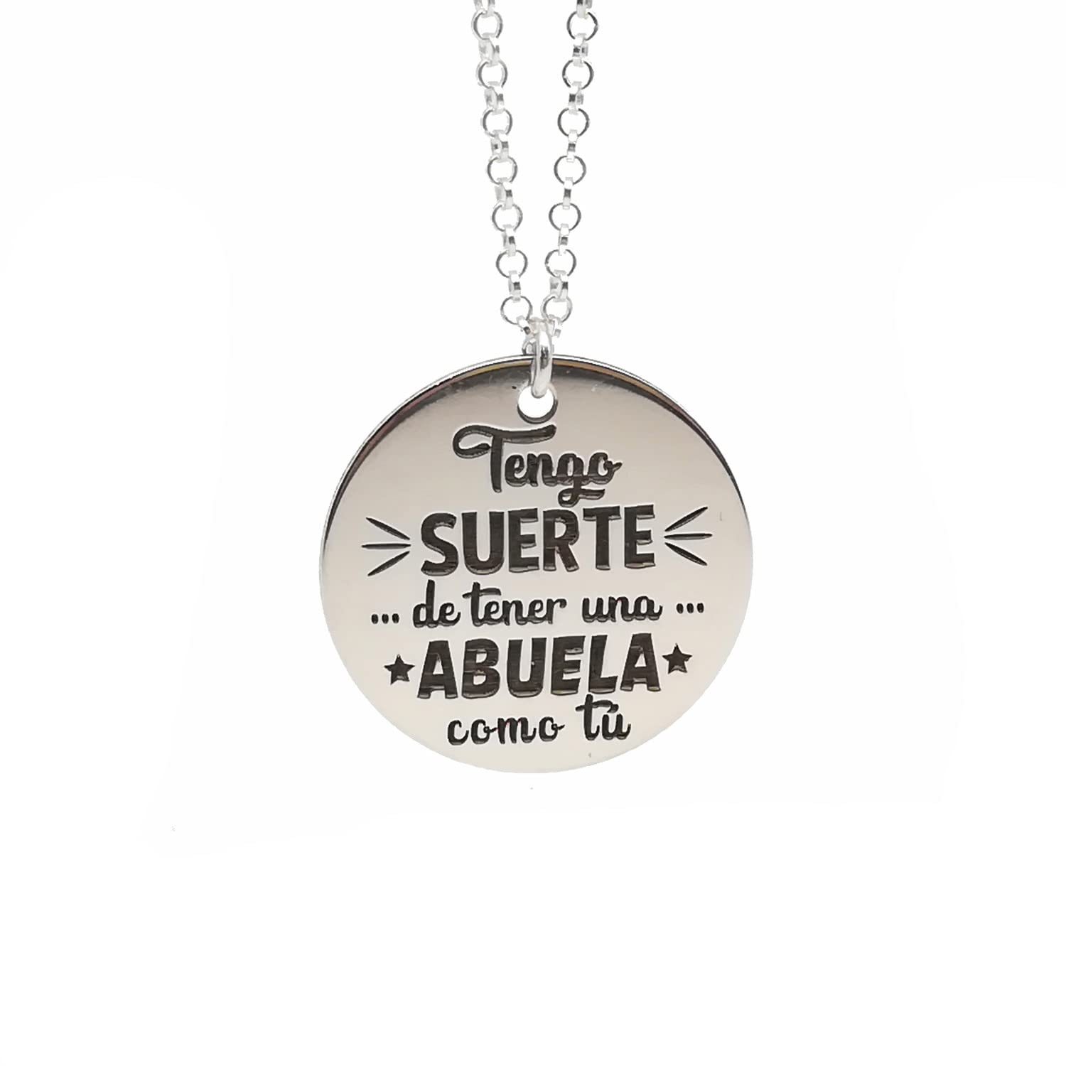 Colgante Medalla personalizable para MADRE. PADRE. ABUELA. AMIGA. Fabricada en Plata de Ley 925/1000. Regalo Día de la Madre - Cumpleaños - Boda. Regalo Personalizado.