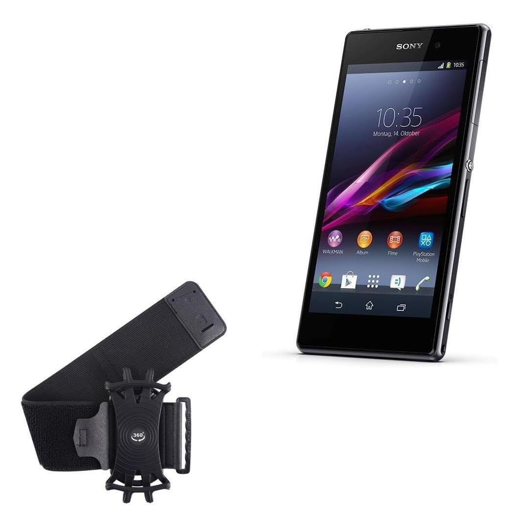 BoxWave Holster Compatible with Sony Xperia Z1 - ActiveStretch Sport Armband, Adjustable Armband for Workout and Running - Jet Black