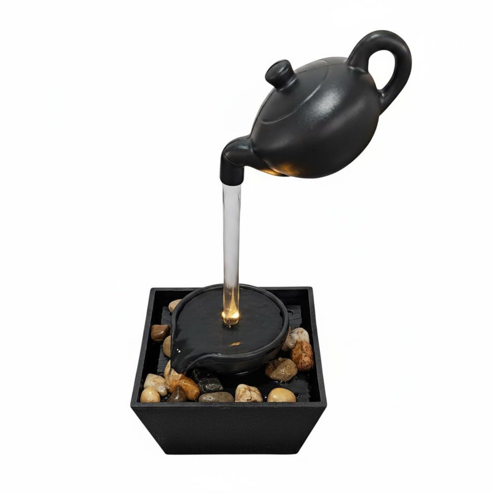 USB Powered Floating Teapot Fountain Includes Decorative Stones Led Water Flow Ornament Illusion Faucet for Office, Living Room, | Indoor Fountains Home Décor &-image-41