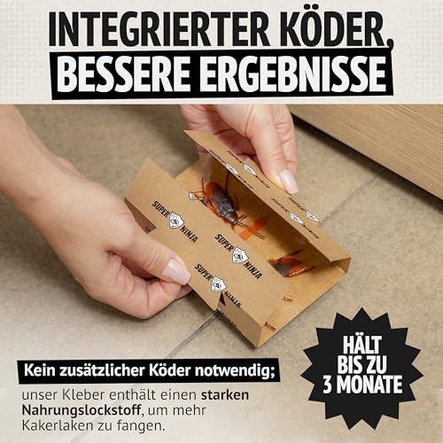 Super Ninja Schabenfalle – 12 Stück Kakerlakenfallen für Innenräume, Schaben Bekämpfung, Ungiftige Ungezieferfallen mit Lockstoff, Sicher für Zuhause, Garage & Keller