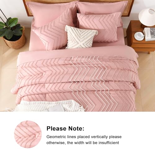 Image of Litanika Blush Pink California King Size Comforter Set with Sheets - 7 Pieces Bed in a Bag California King Boho Tufted Complete Bedding Sets with Comforter, Sheets, Pillowcases & Shams