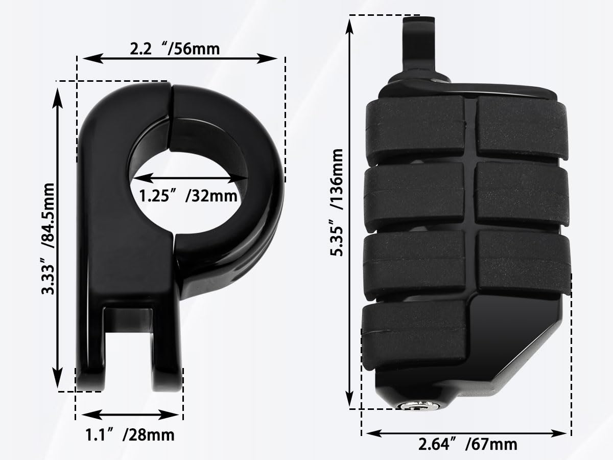 32 mm verstellbare Highway-Fußrasten mit P-Klemmen, universell passend für Harley, Honda, Kawasaki, Suzuki, Yamaha, Indianer, Victory Motorrad mit 3,2 cm Motorschutz/Sturzbügel, Schwarz #3