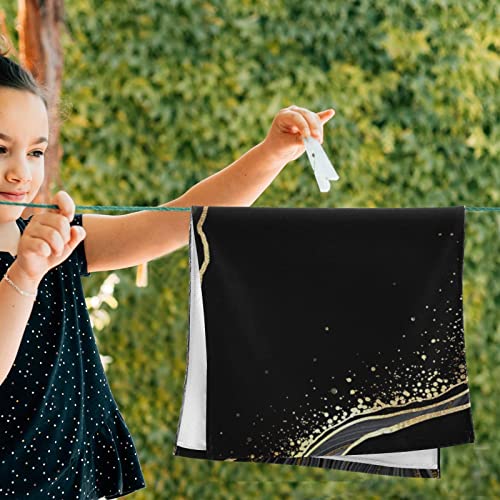 Bath Towels Set Of 2 Hand Towels For Bathroom Cotton Abstract Black Marble Gold Line Decorative 28X14In Absorbent Soft #TOP4