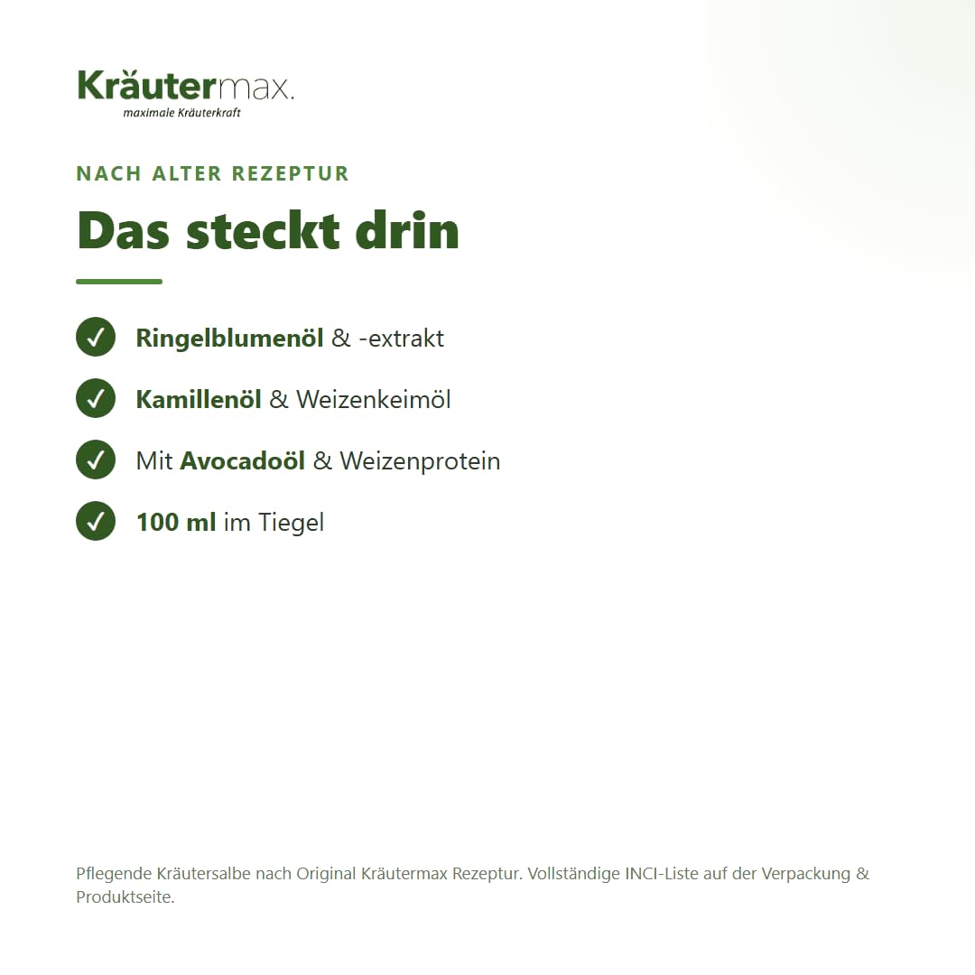 Kräutermax Ringelblume Salbe Calendula, natürliche Basis mit Ringelblume Blütenöl, Kamillenöl, Weizenkeimöl, 3 x 100 ml