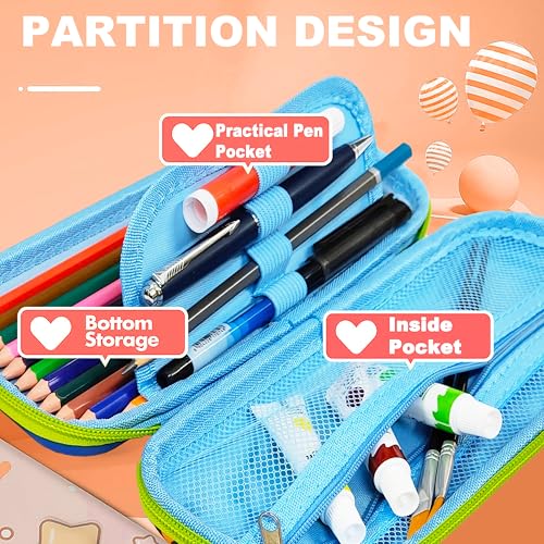 Image of VGRASSP Stationery Pencil Pouch for Kids with Mini Calculator - Dinosaur Theme Zipper Case with Multi Storage Compartments - School Supplies Organizer - Multicolor