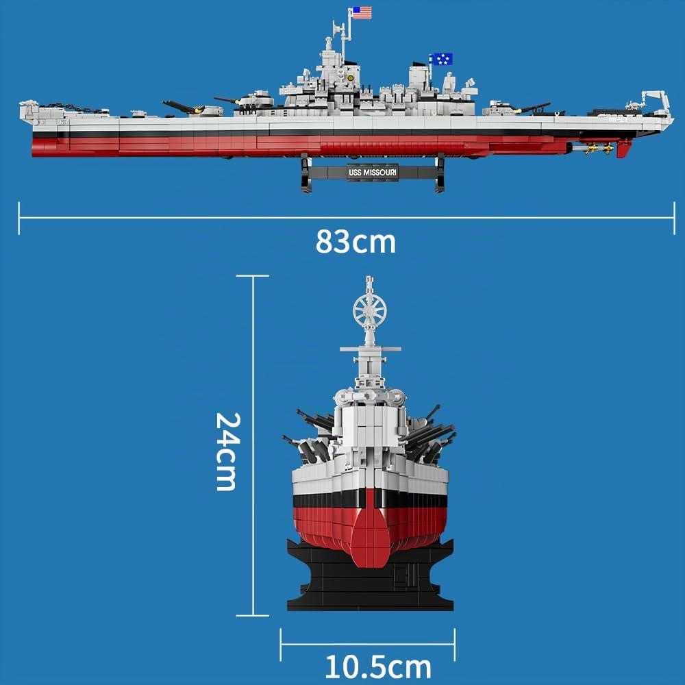 MISINI M6320 Serie Militare WWII Mattoncini da Costruzione con Morsetto della Corazzata USS Missouri, 2228 Pezzi, Grande Set di Giocattoli MOC per Costruzione Regalo per Adulti (Iowa)