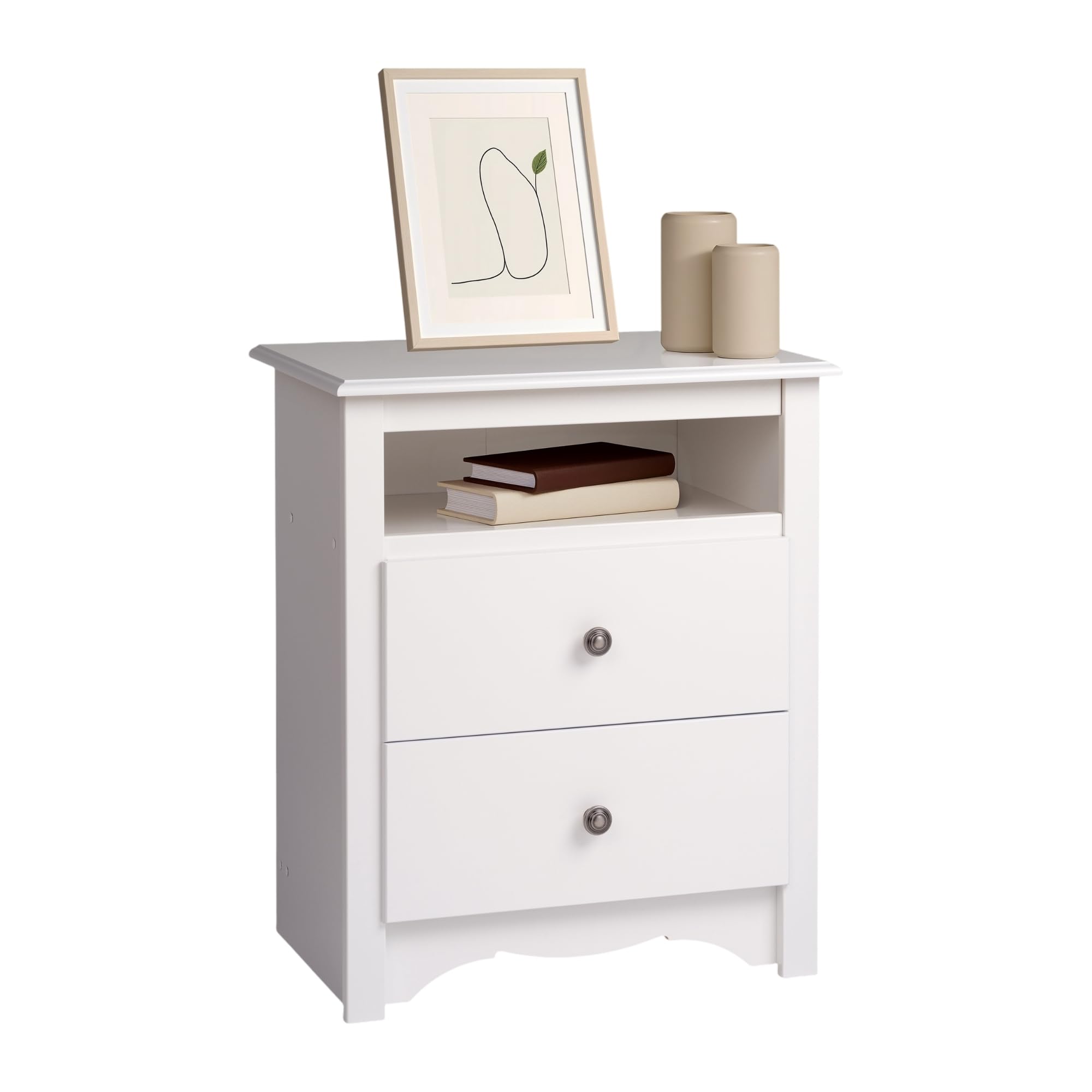 Sonoma 2 Drawer Nightstand: Elegant Bedroom Furniture, Bedside Table with Open Shelf, 23.25"W x 16"D x 28"H, White